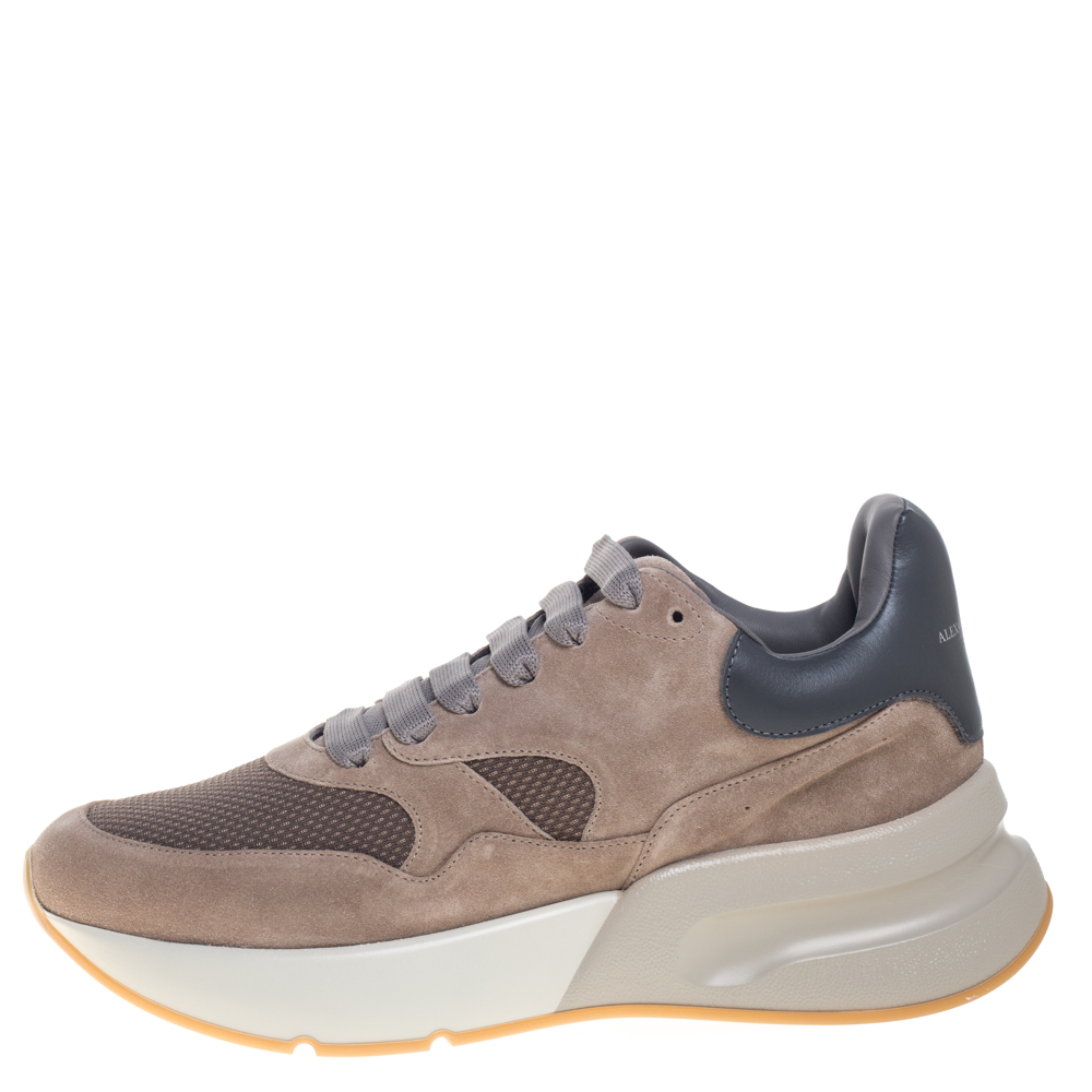 

Alexander McQueen Beige/Grey Suede Leather And Mesh Runner Raised Sole Low Top Sneakers Size
