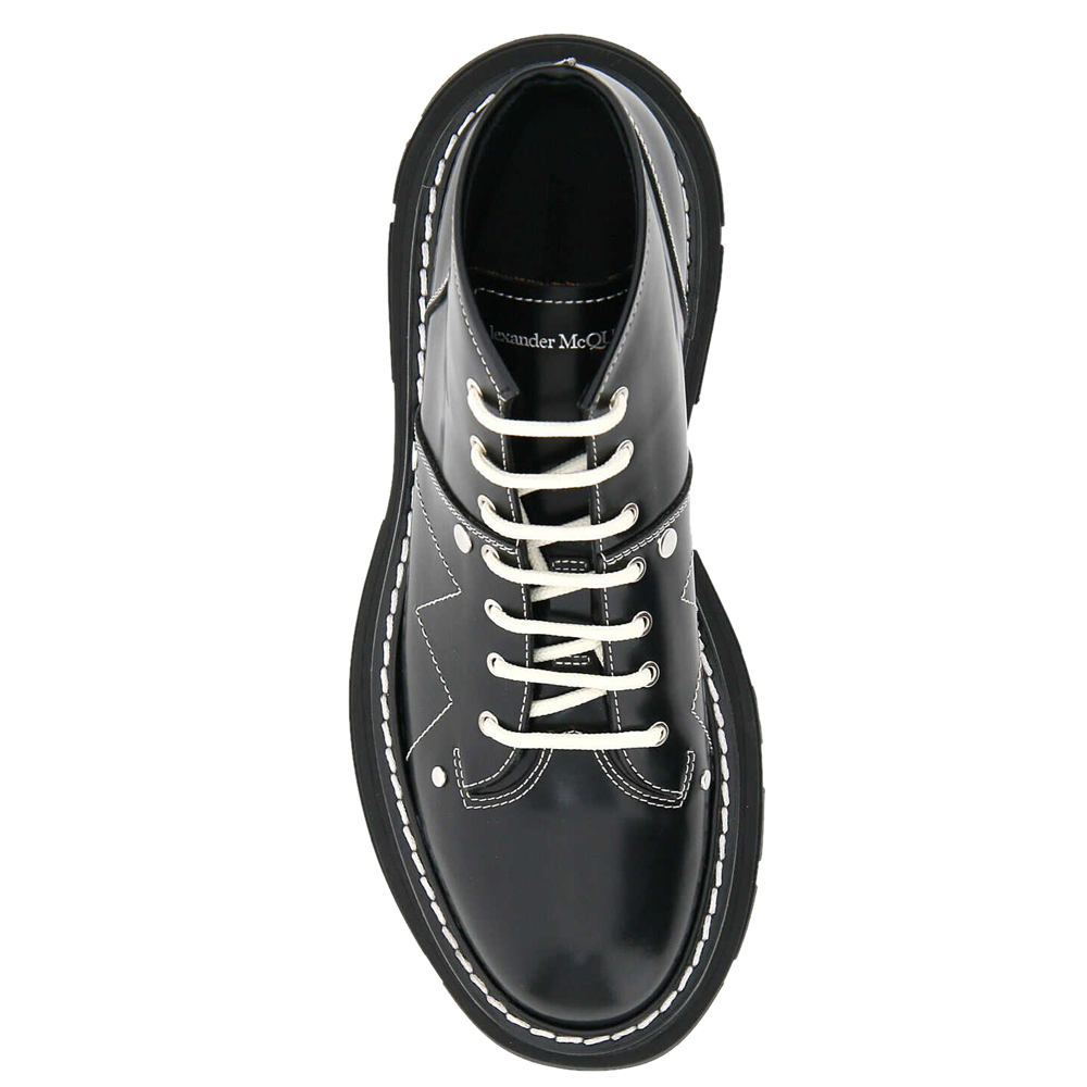 

Alexander McQueen Black Leather Tread Lace-Up Boots Size IT