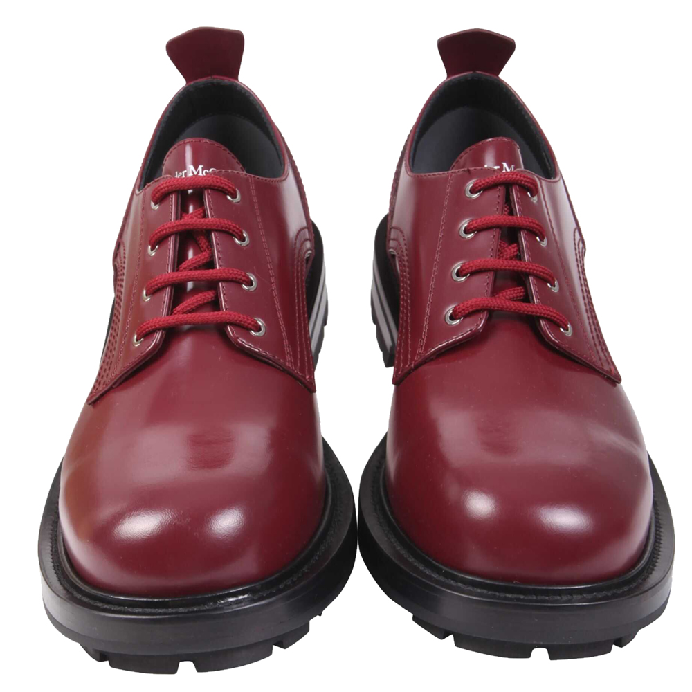 

Alexander McQueen Burgundy Leather Worker Lace-Up Shoes Size IT, Black