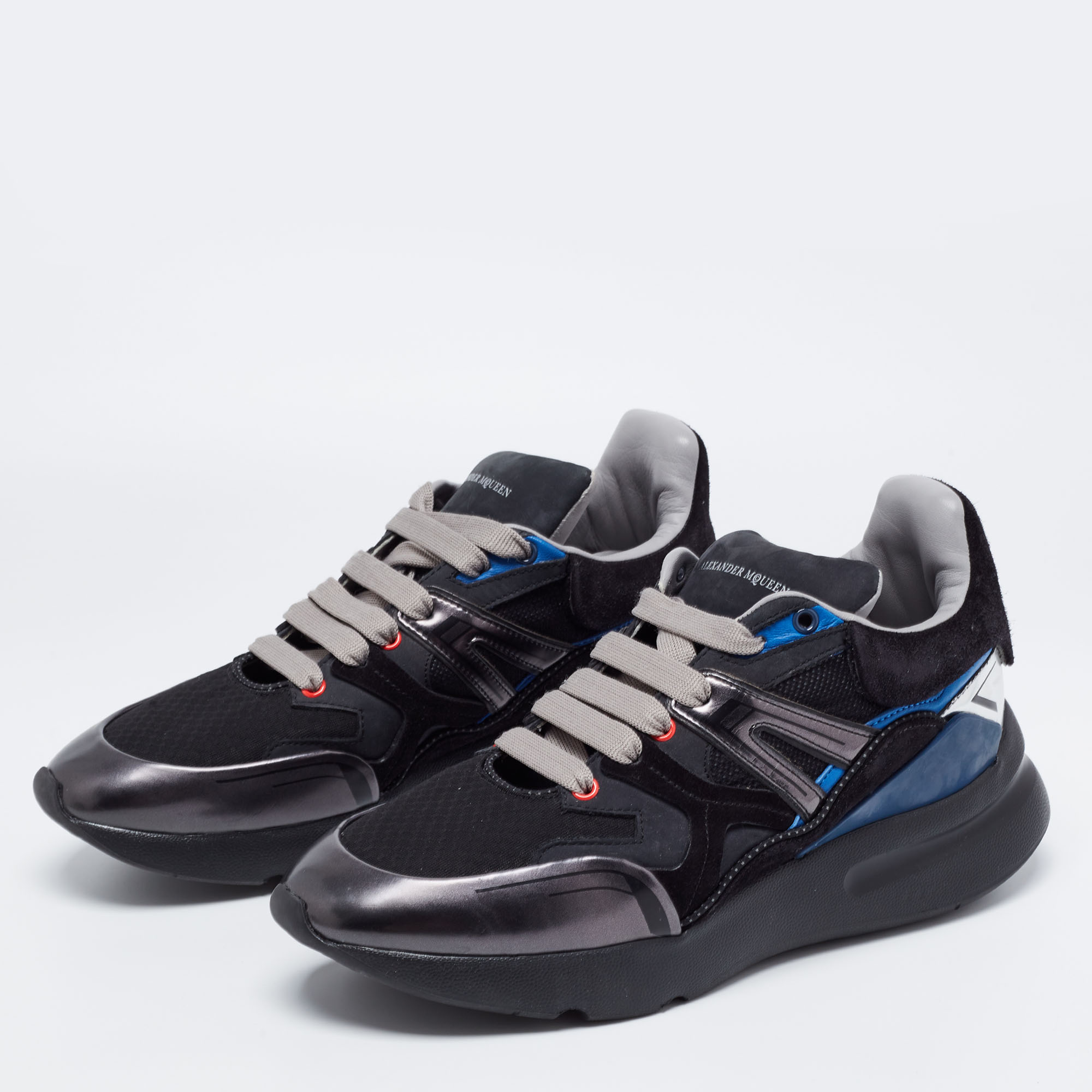 

Alexander McQueen Black/Blue Suede and Leather Runner Sneakers Size