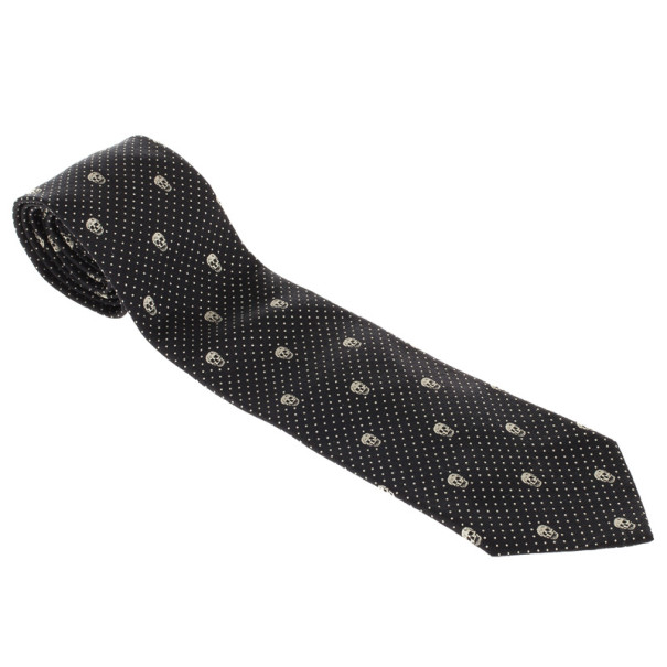 Pre Owned Alexander McQueen Black Woven Skull Silk Tie