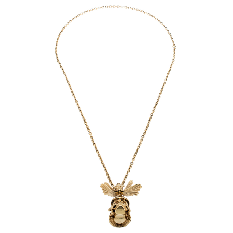 

Alexander McQueen Oriental Samurai Skull Crystal Studded Gold Tone Necklace