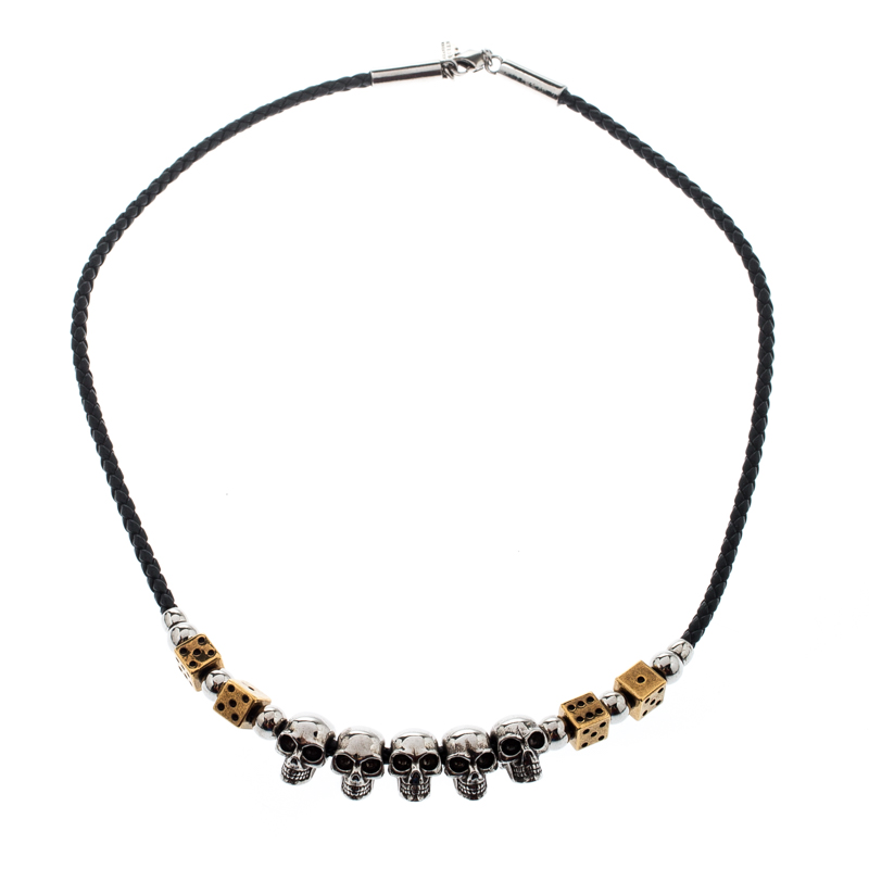 Pre Owned Alexander McQueen Skull Dice Charm Leather Cord Necklace