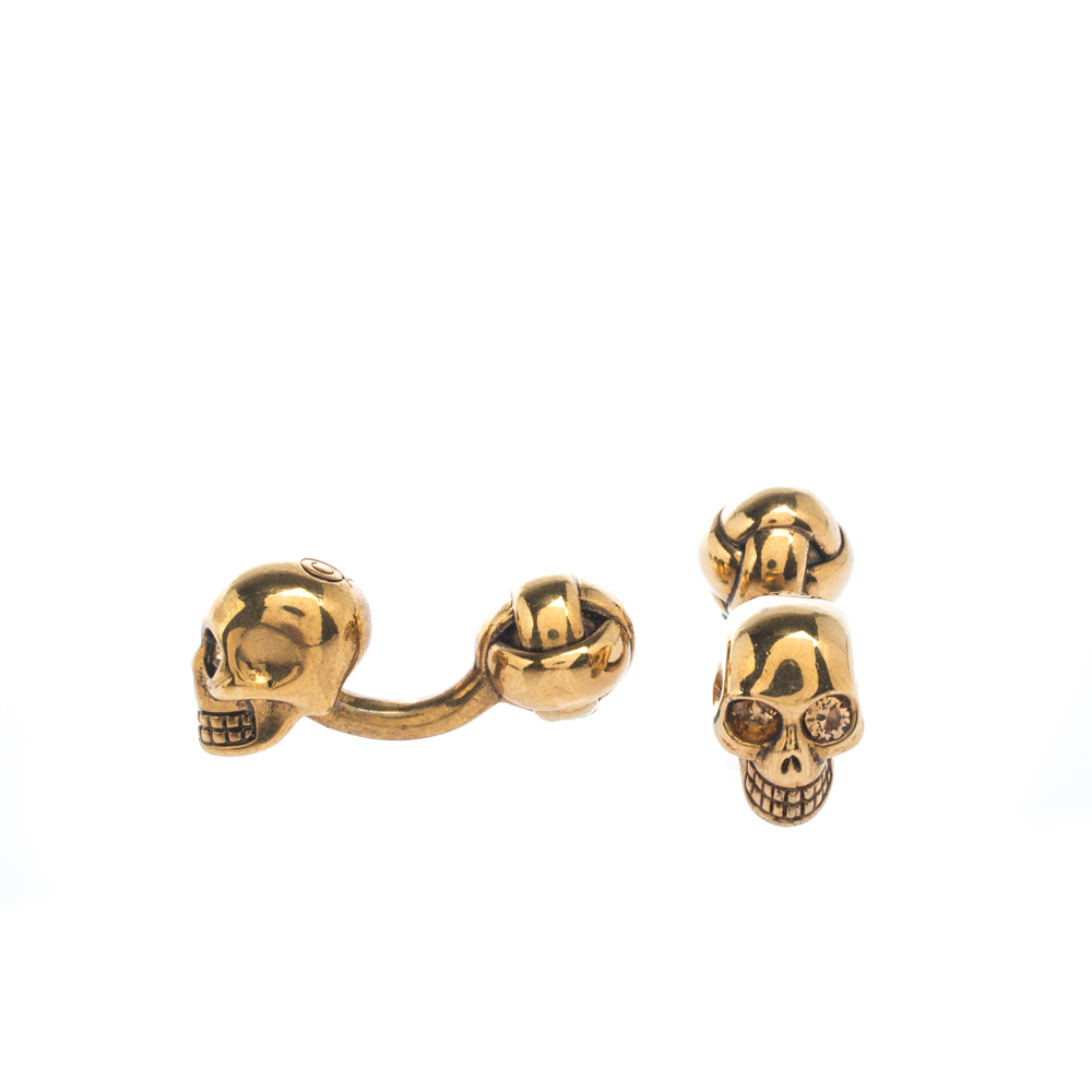 

Alexander McQueen Skull Knot Crystal Gold Tone Cufflinks