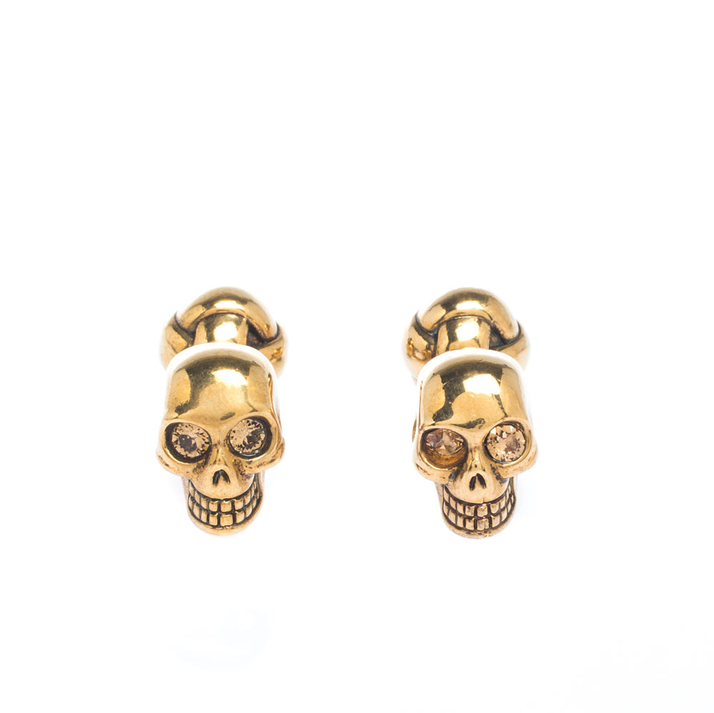 Alexander McQueen Skull Crystal Gold Tone Cufflinks Alexander McQueen | TLC