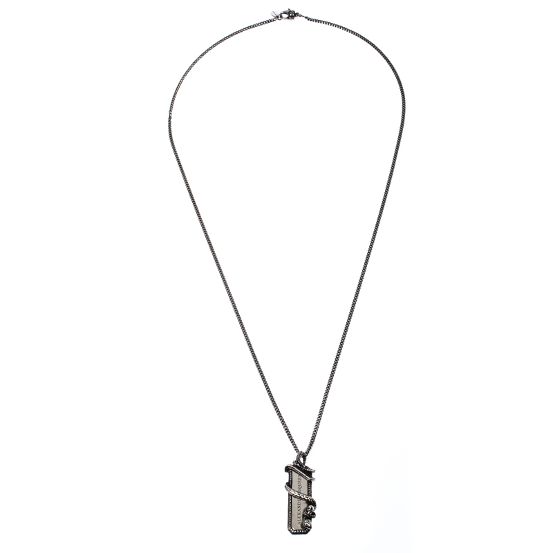 

Alexander McQueen Silver Tone Snake Tag Necklace