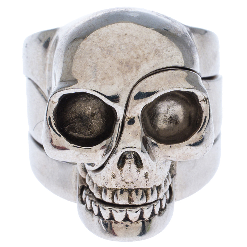 

Alexander McQueen Divided Skull Silver Tone Ring Size