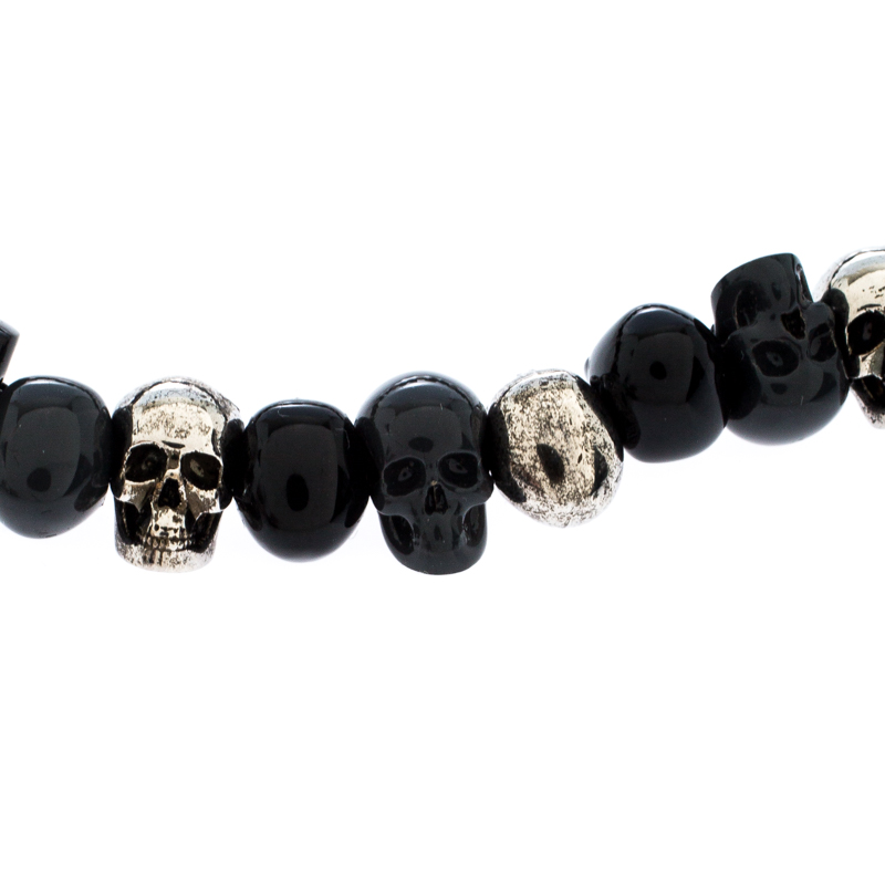 

Alexander McQueen Three Tone Metal Beaded Skull Bracelet, Black