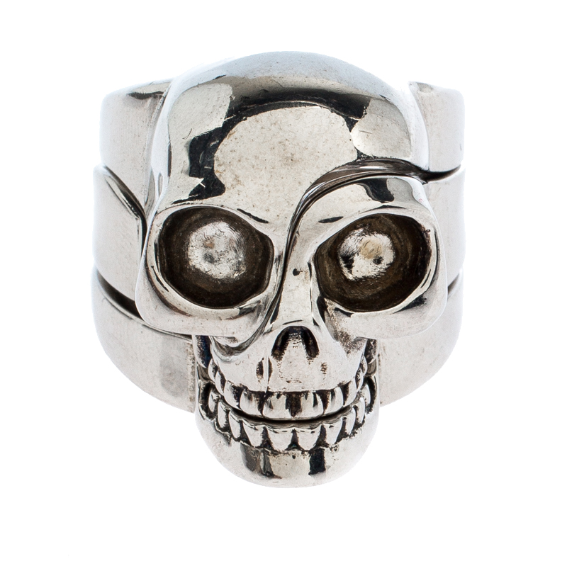 

Alexander McQueen Silver Tone Divided Skull Ring Size EU 61