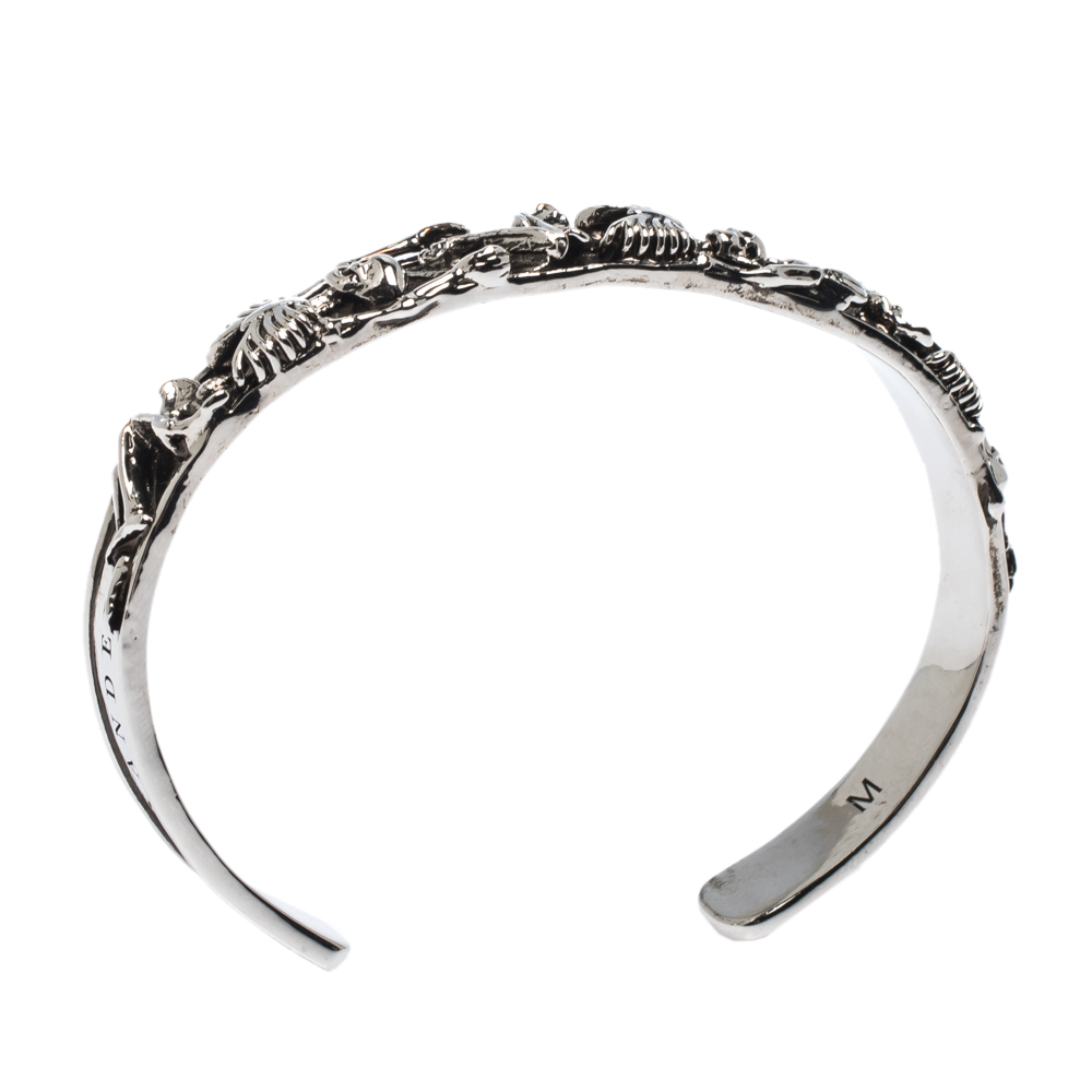 

Alexander McQueen Dancing Skeleton Silver Tone Open Cuff Bracelet