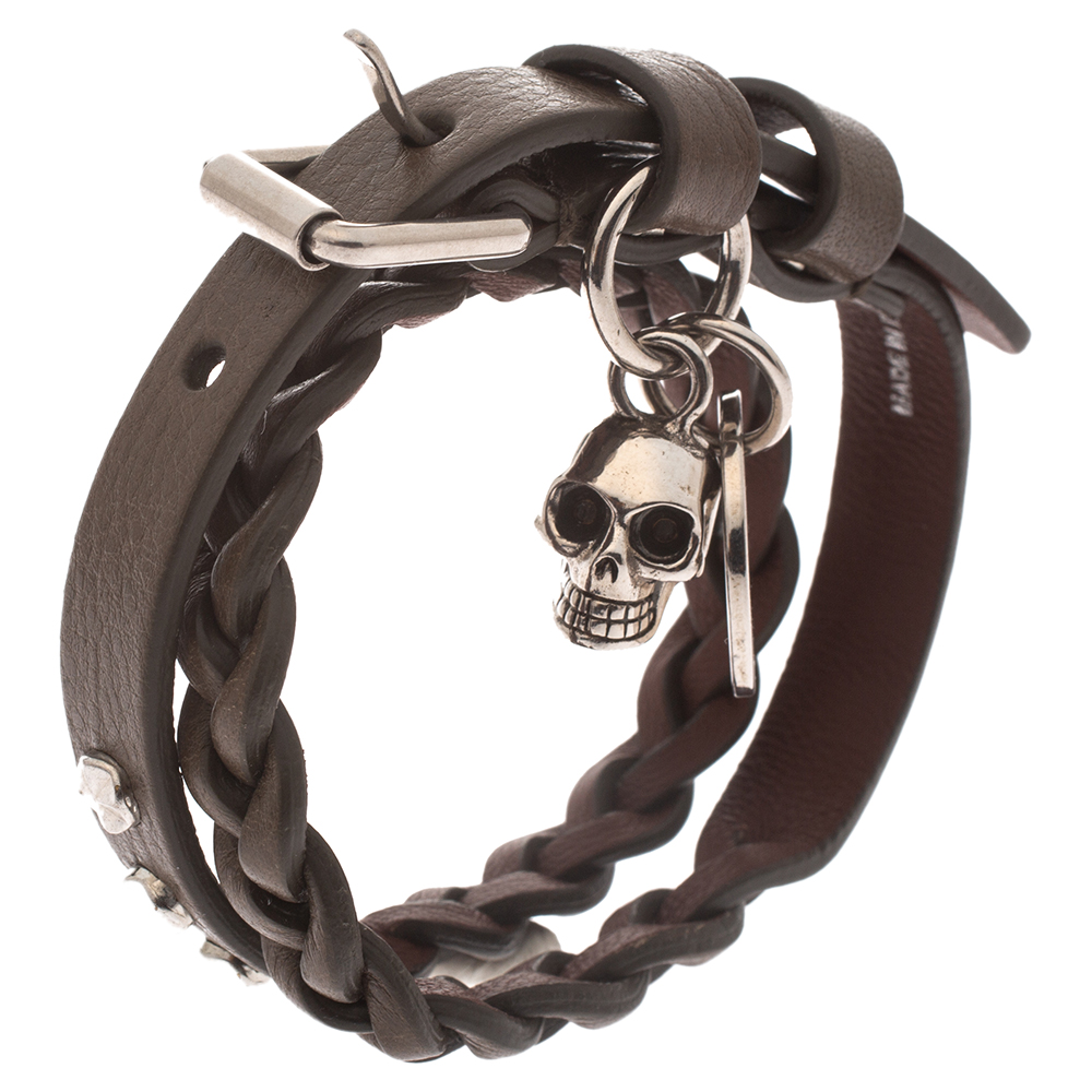 

Alexander McQueen Brown Leather Silver Tone Wrap Bracelet