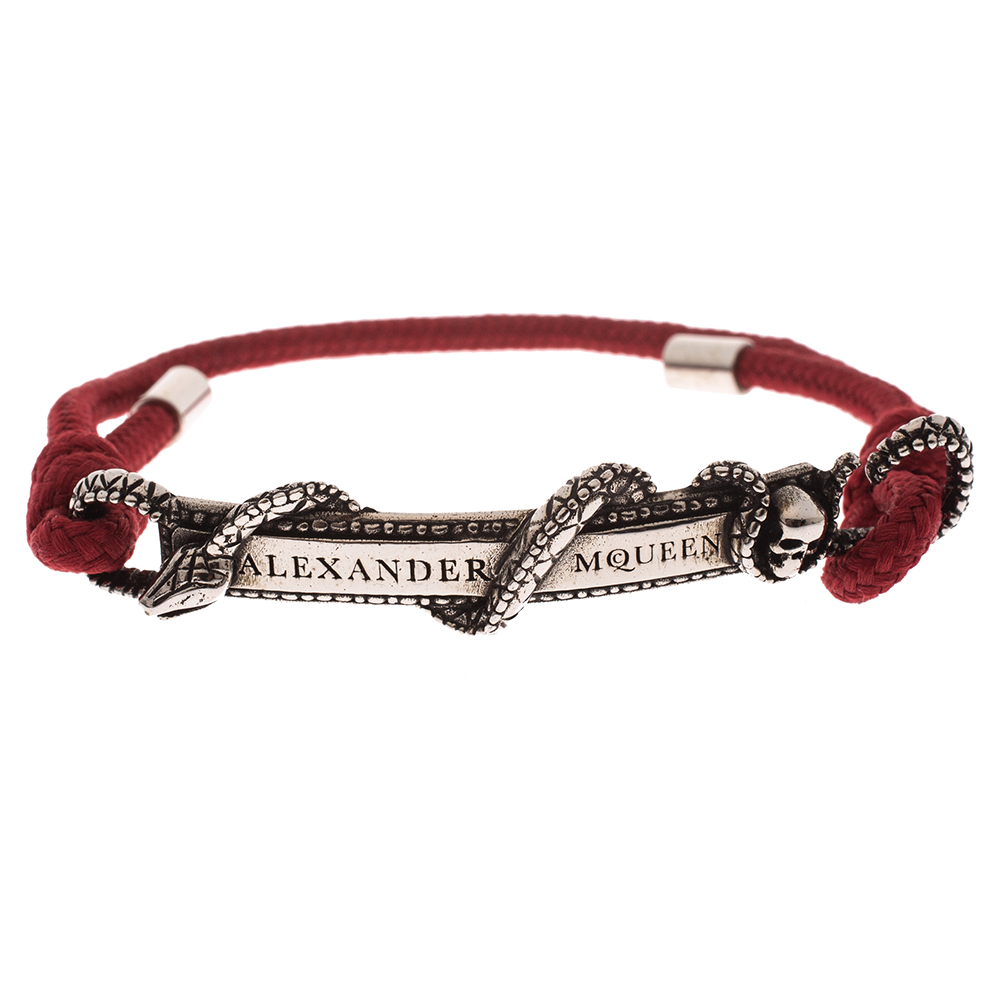 Pre Owned Alexander McQueen Red Snake and Horse Cord Adjustable Bracelet