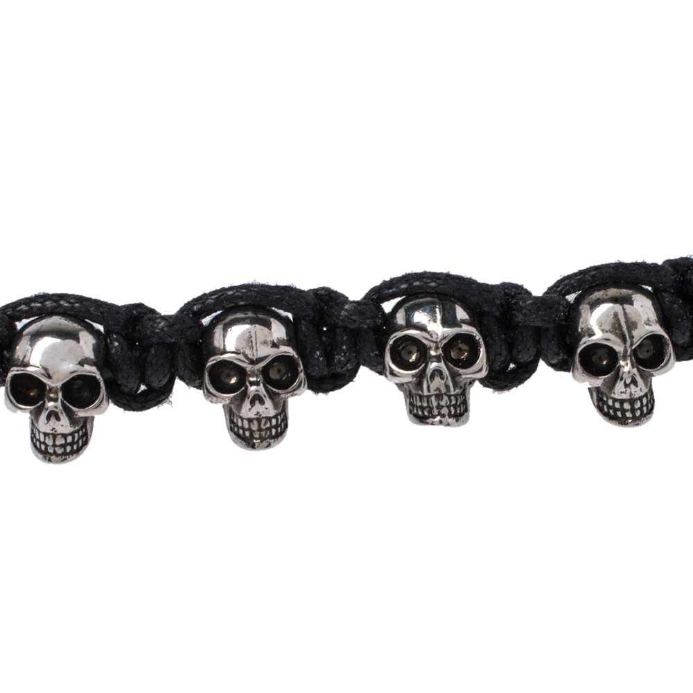 

Alexander McQueen Aged Silver Tone Skull Charms Friendship Bracelet, Black
