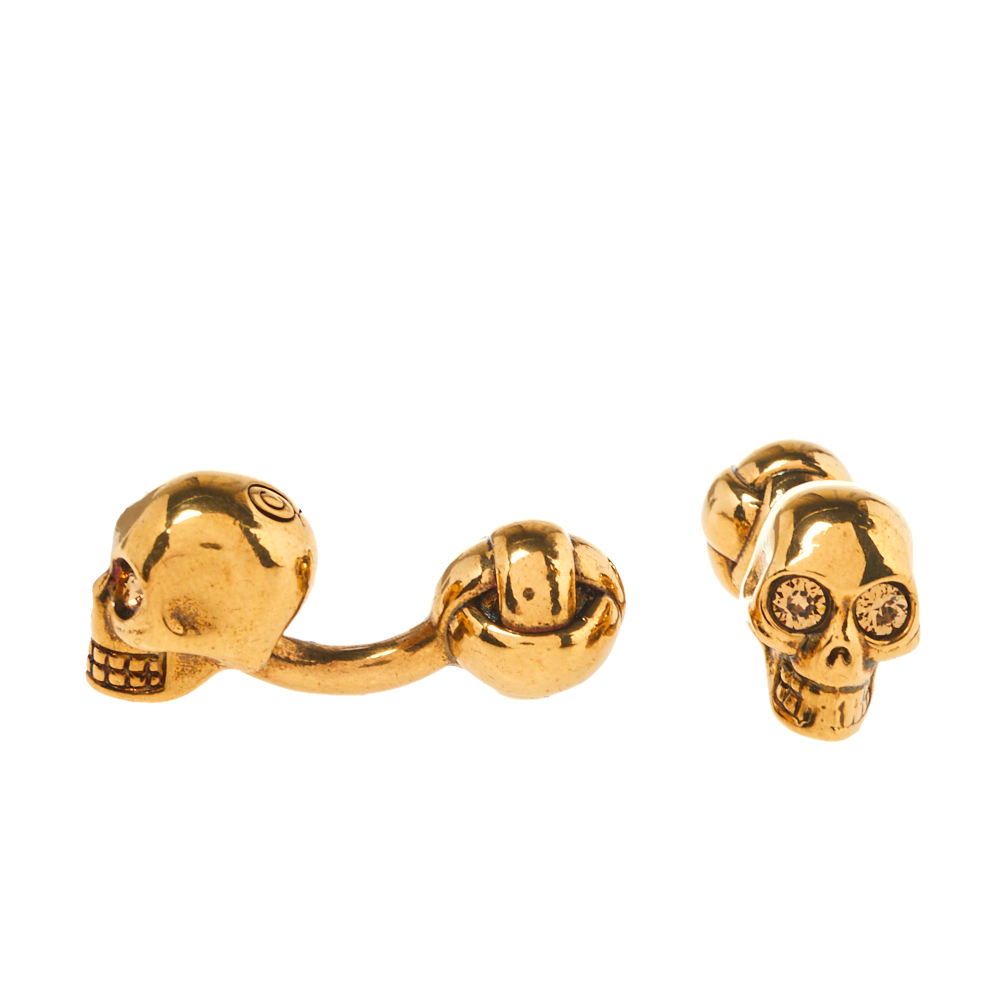 

Alexander McQueen Crystal Skull Motif Gold Tone Cufflinks