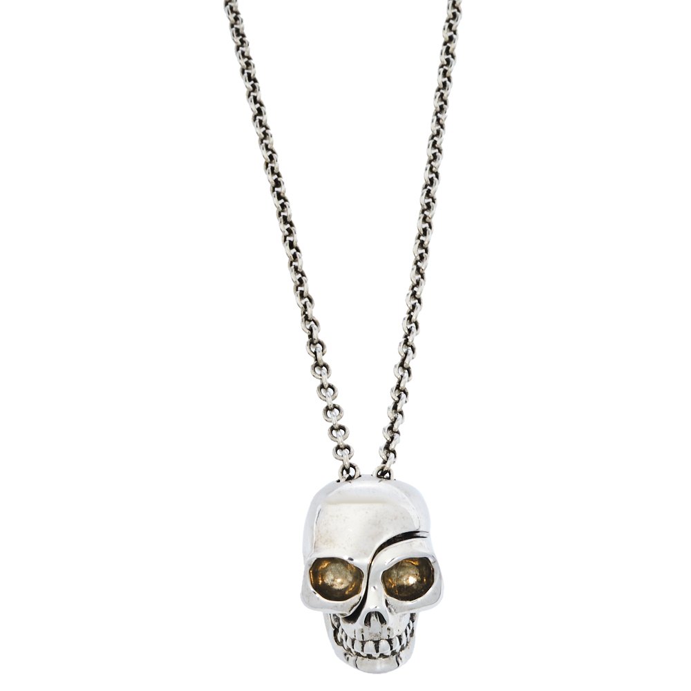Pre-owned Alexander Mcqueen Silver Tone Divided Skull Necklace