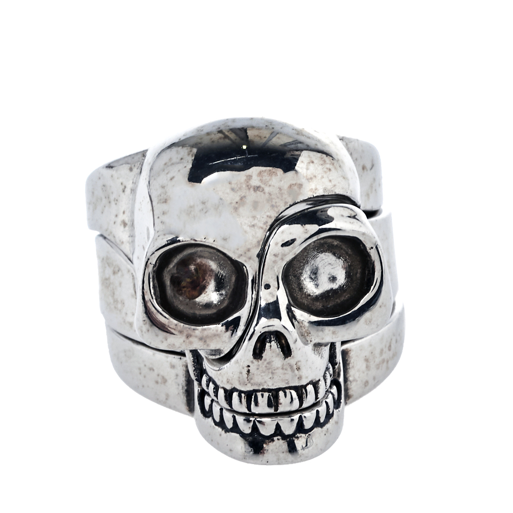 

Alexander McQueen Silver Tone Divided Skull Ring Size EU 61/IT 21