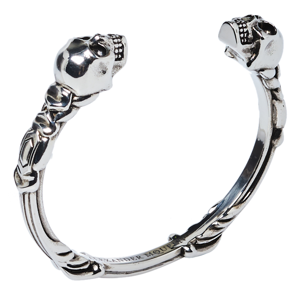 

Alexander McQueen Twin Textured Skull Cuff Bracelet, Silver