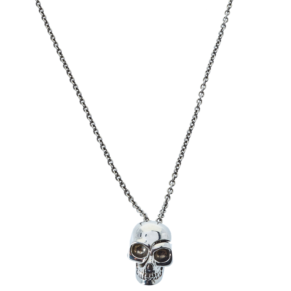 Pre-owned Alexander Mcqueen Silver Tone Divided Skull Pendant Necklace
