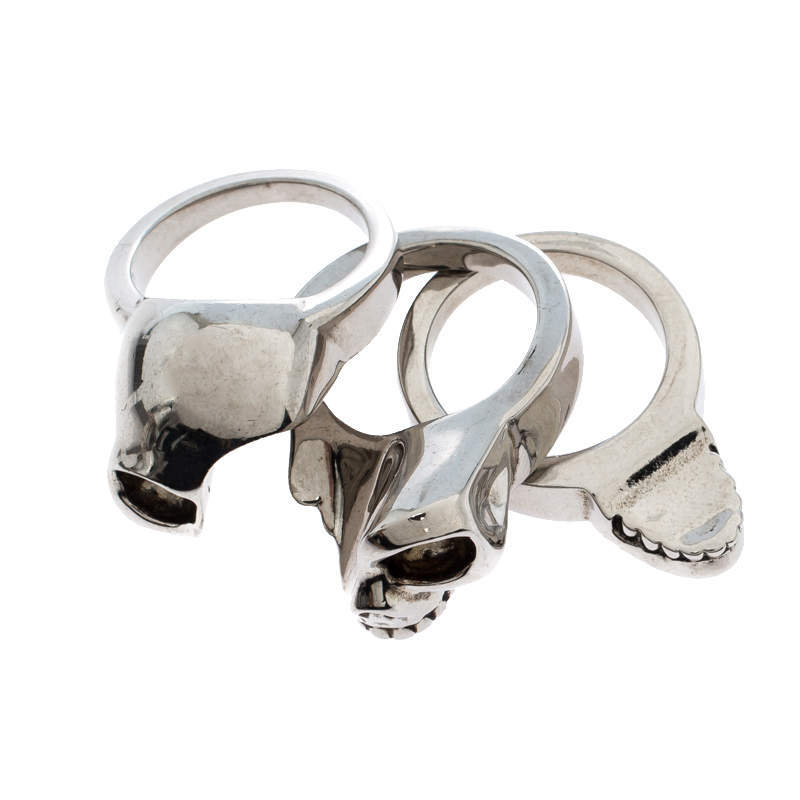 

Alexander McQueen Divided Skull Silver Tone Ring Size