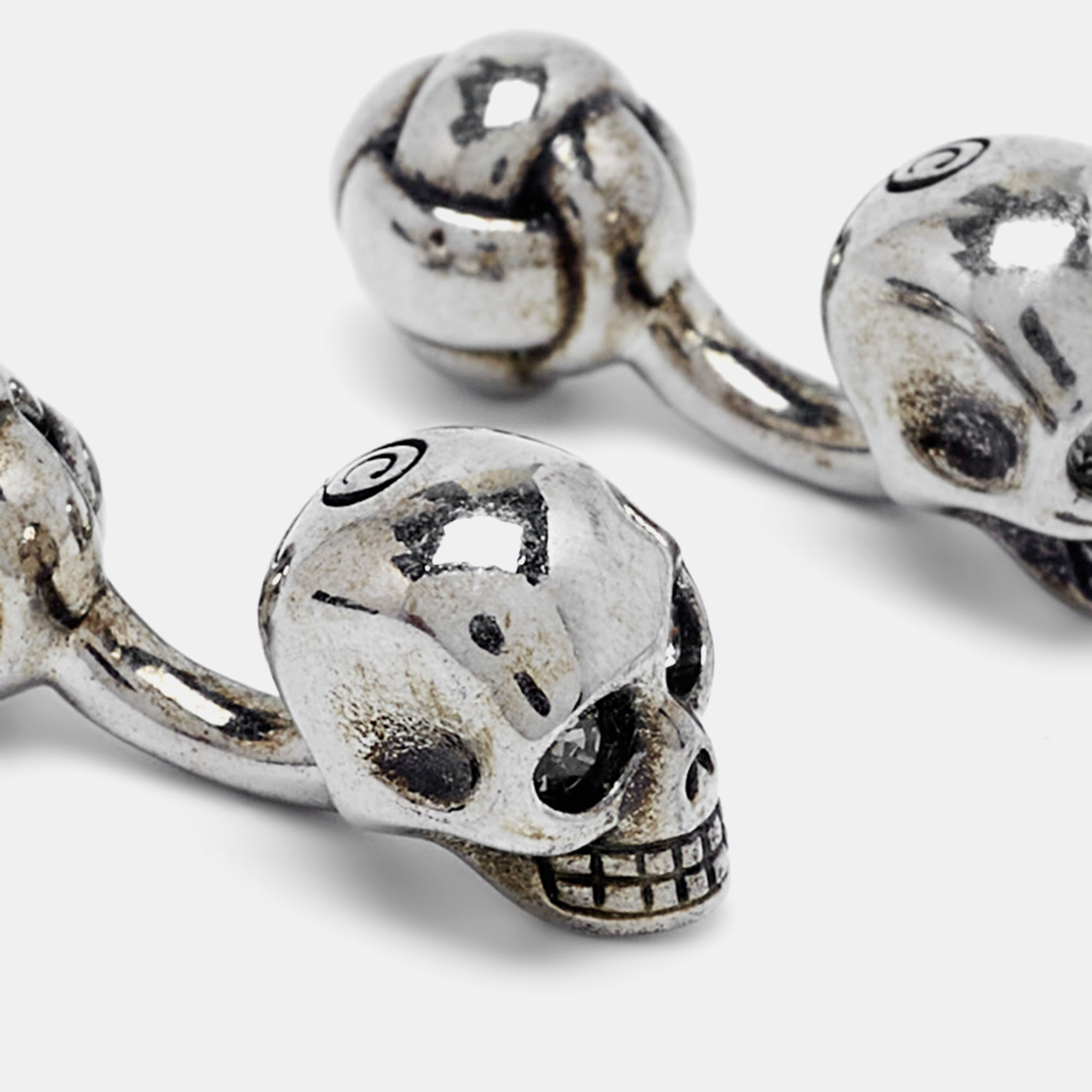 

Alexander McQueen Skull Crystal SIlver Tone Knot Cufflinks