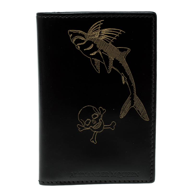 Alexander McQueen Black Printed Patent Leather Card Holder
