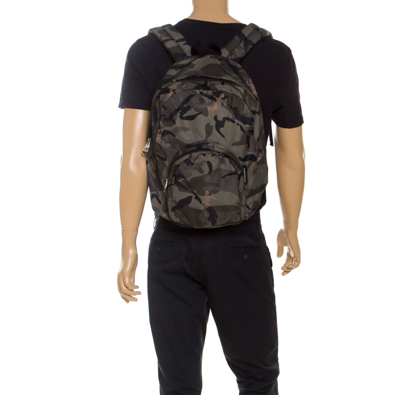 

Alexander McQueen Green Camouflage Nylon Dancing Skeleton Backpack