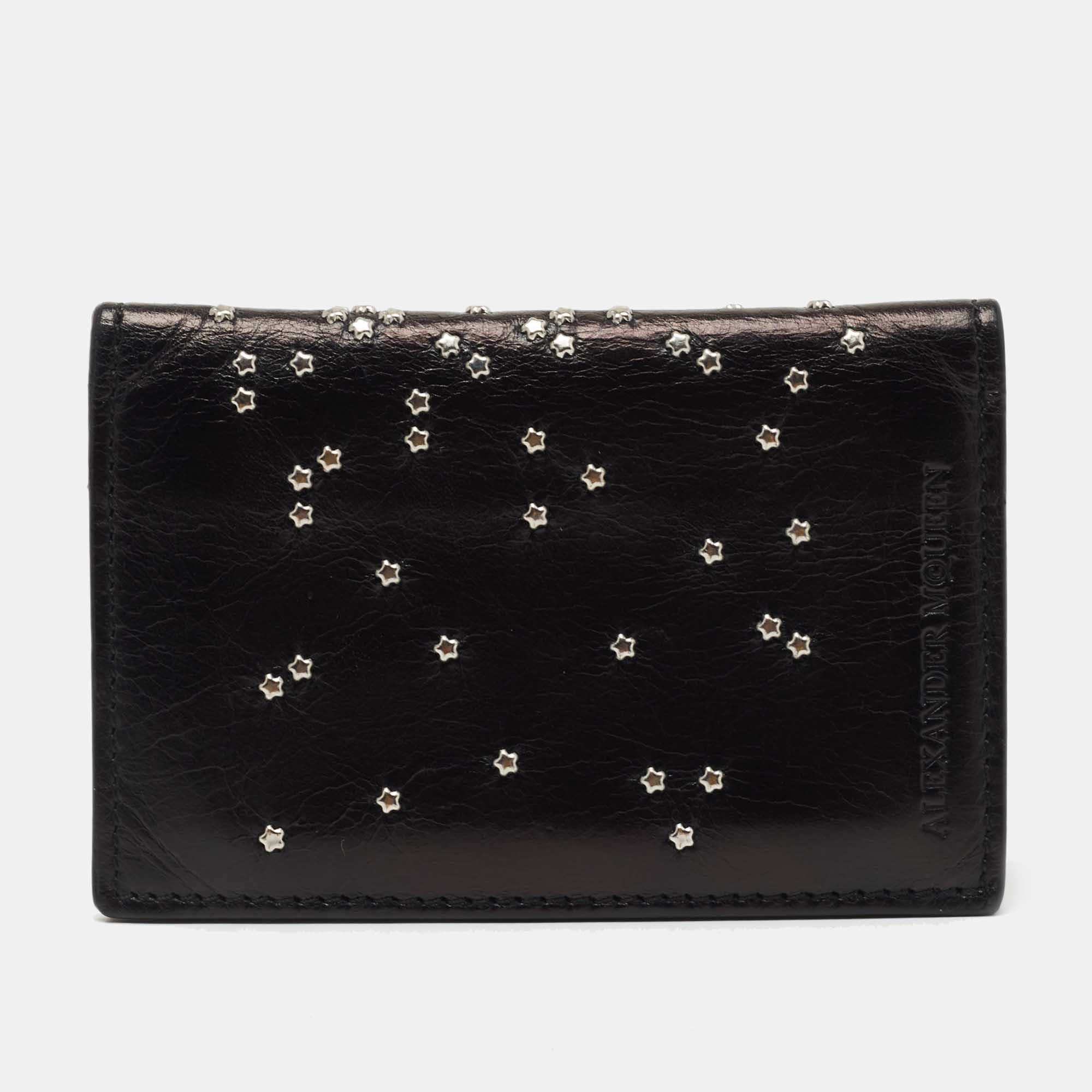 Pre-owned Alexander Mcqueen Black Studded Leather Card Case