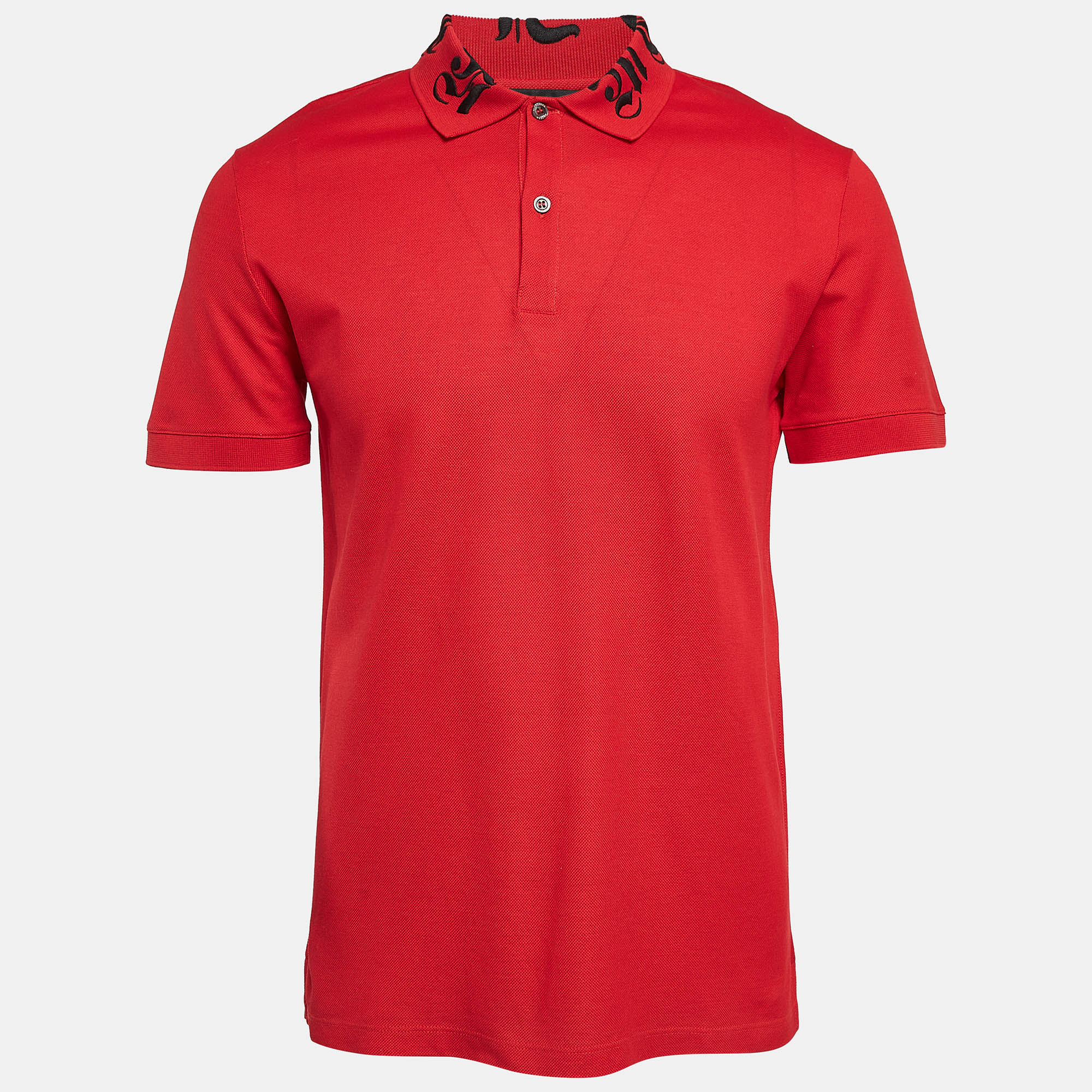 

Alexander McQueen Red Logo Collar Pique Cotton Polo T-Shirt M