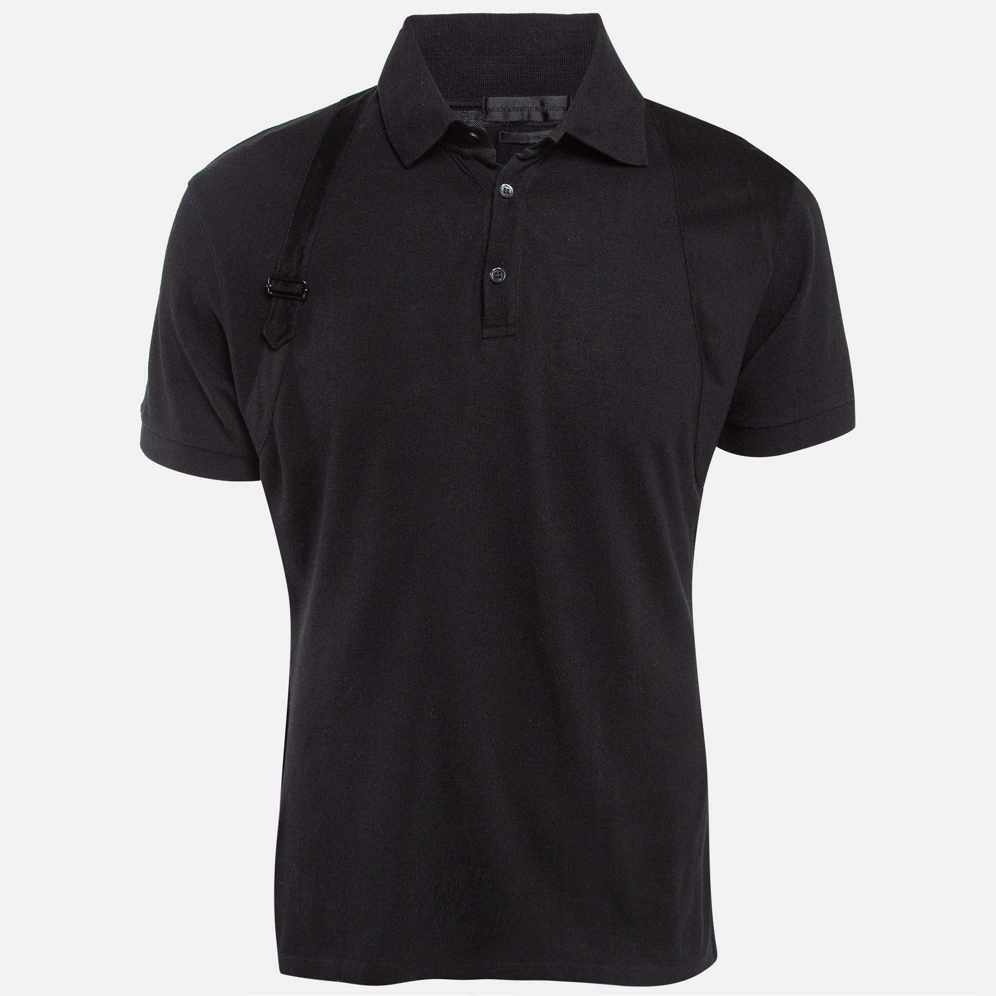 

Alexander McQueen Black Cotton Pique Harness Detail Polo T-Shirt L