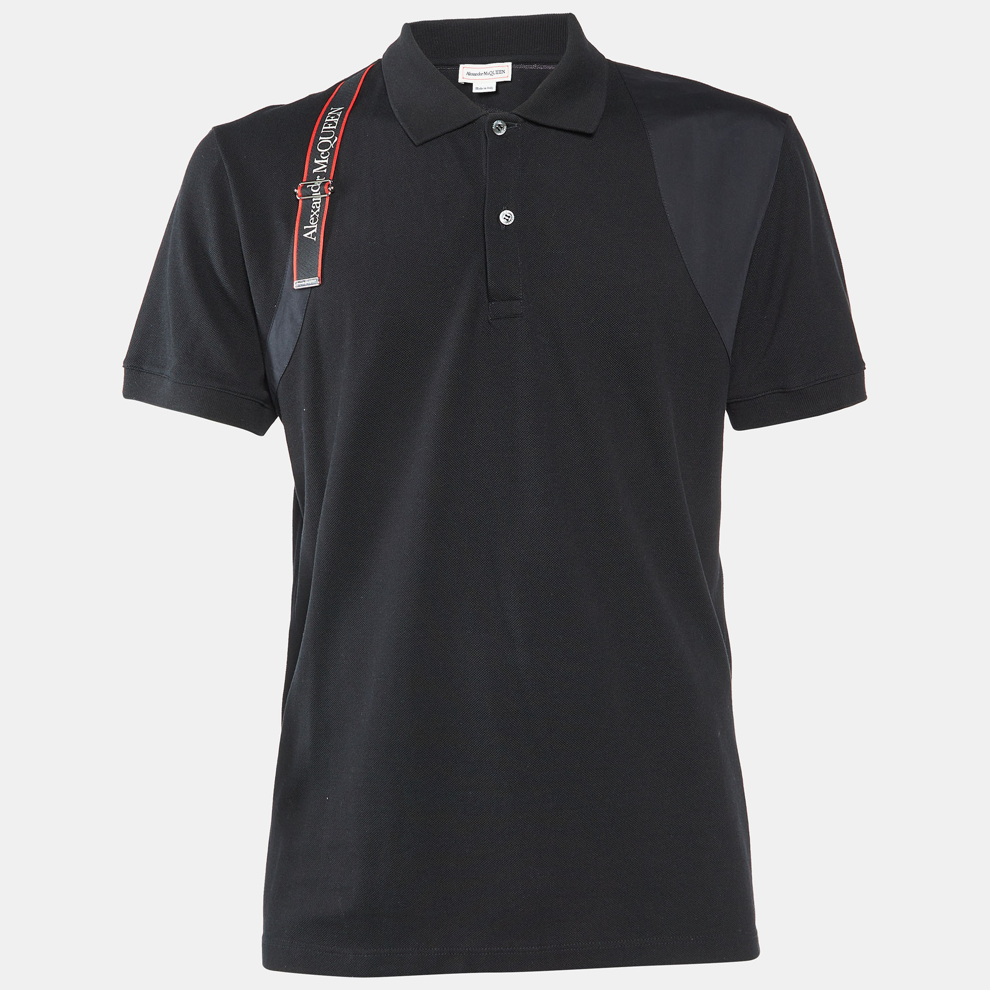 

Alexander McQueen Black Cotton Logo Harness Strap Polo T-Shirt L