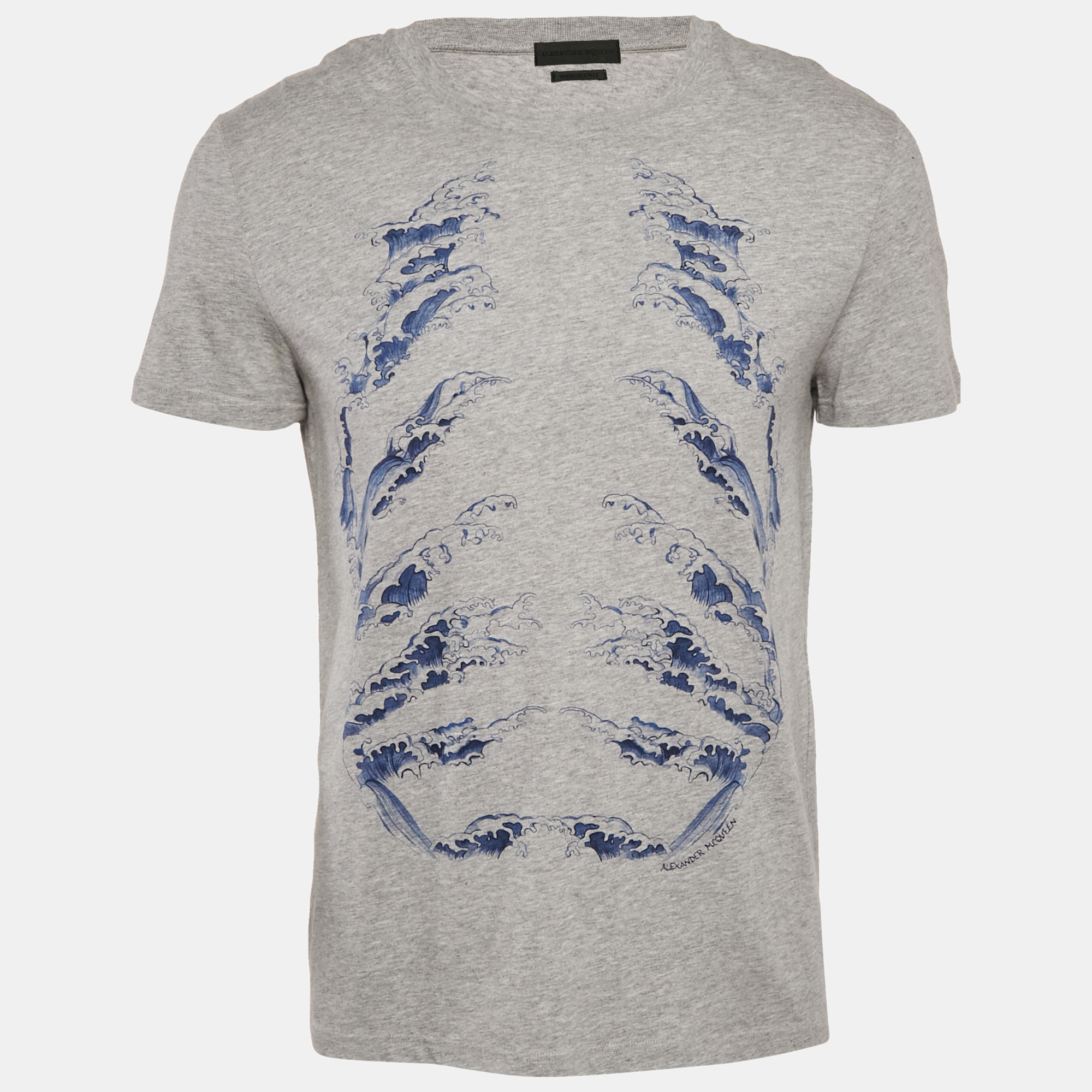 

Alexander McQueen Grey Ribcage Wave Print Cotton T-Shirt M