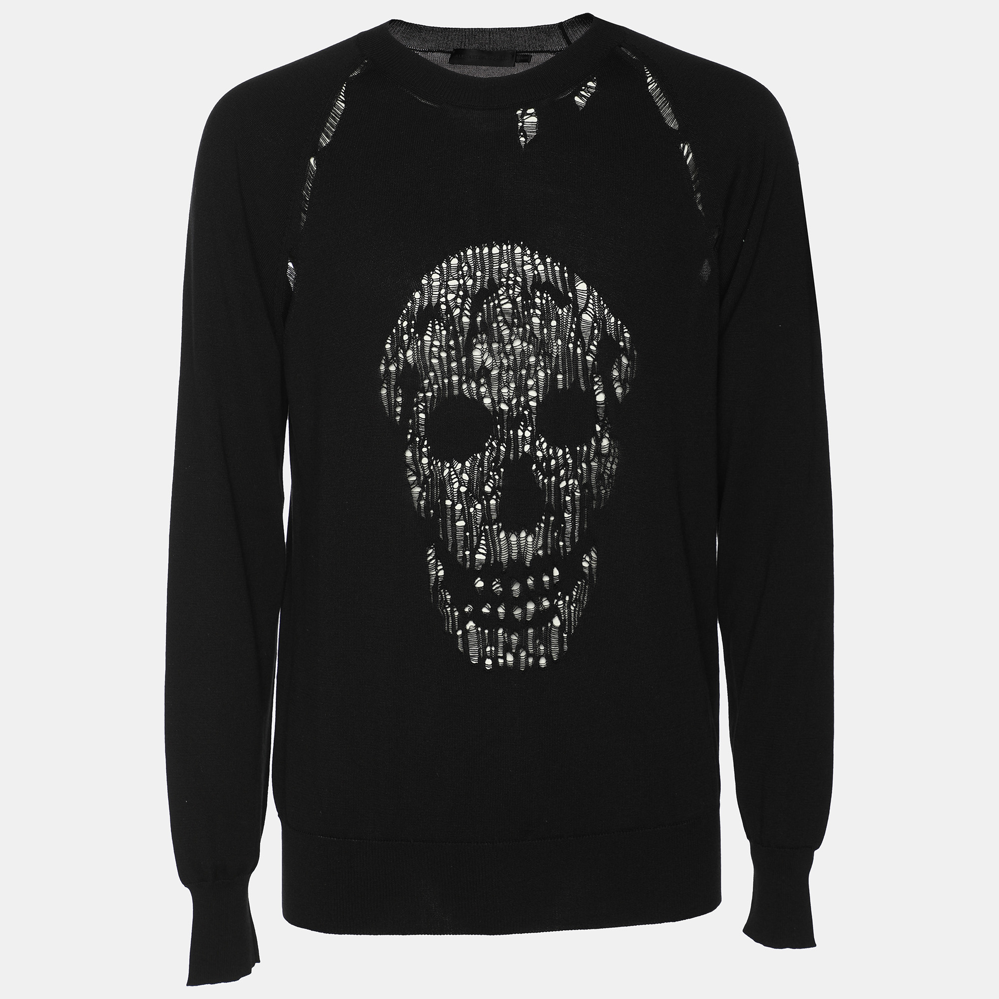 

Alexander McQueen Black Distressed Skull Jumper L