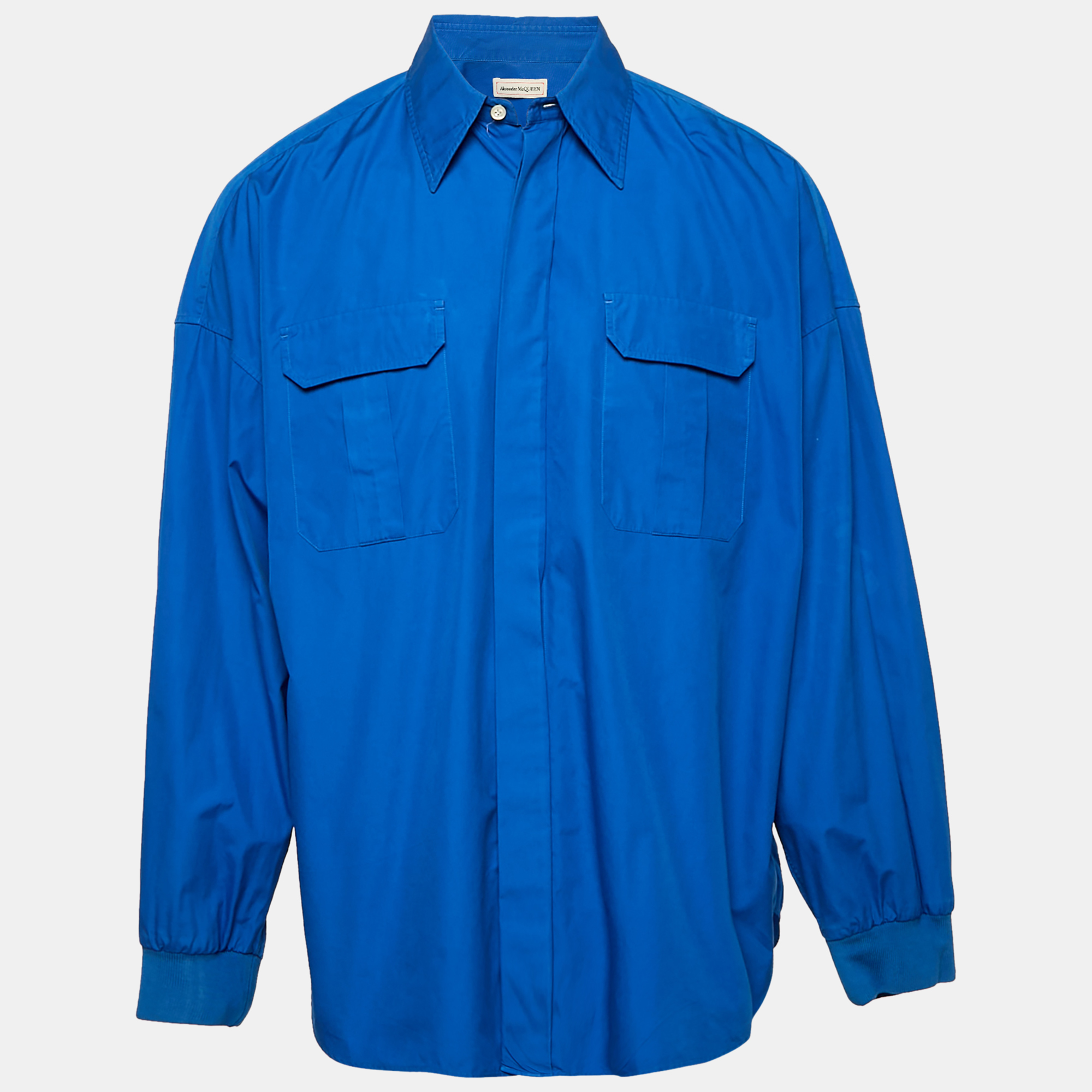 

Alexander McQueen Blue Cotton Ribbed Cuff Shirt XL