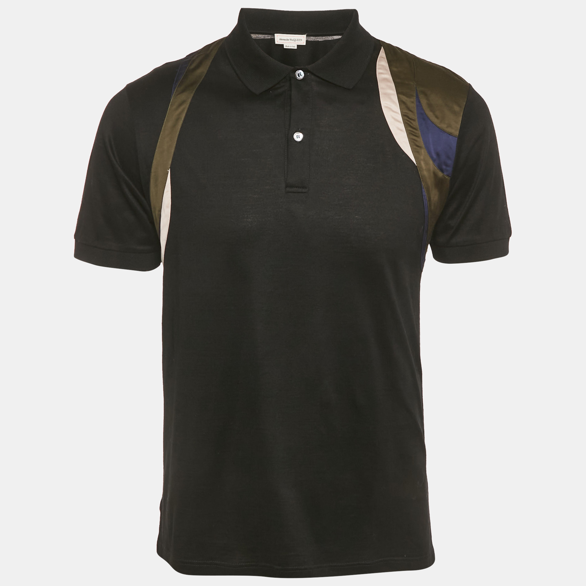 

Alexander McQueen Black Cotton Panel Detail Polo T-Shirt M