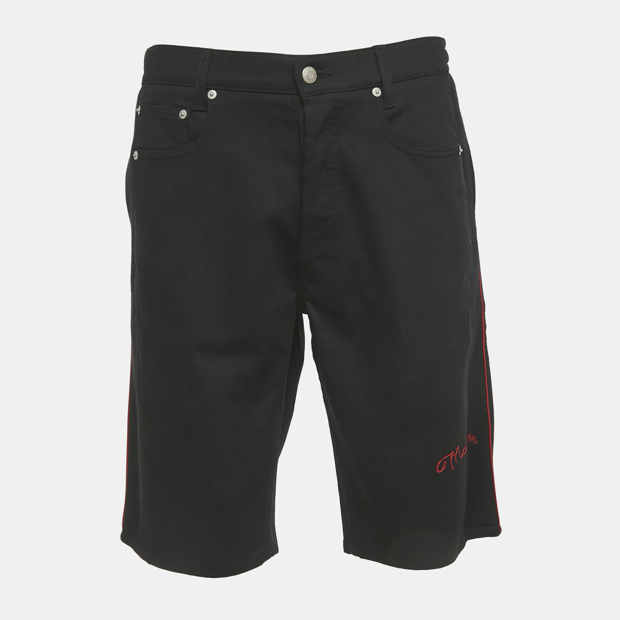 

Alexander McQueen Black Logo Embroidered Denim Shorts L Waist 33"