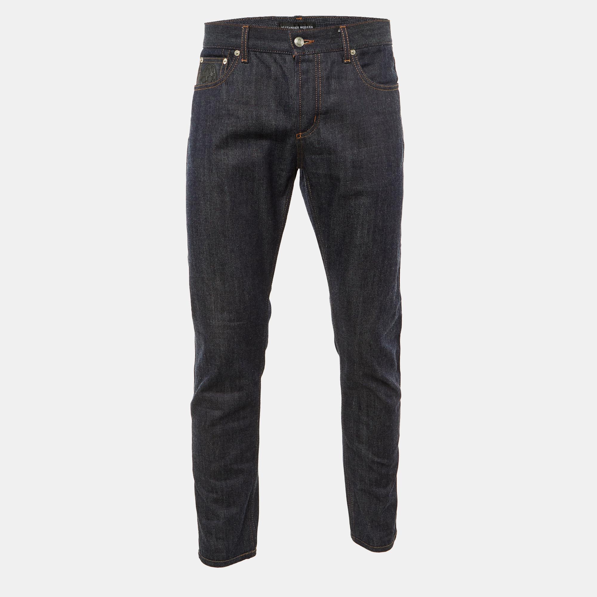 

Alexander McQueen Dark Blue Skull Patch Denim Jeans L Waist 32", Navy blue