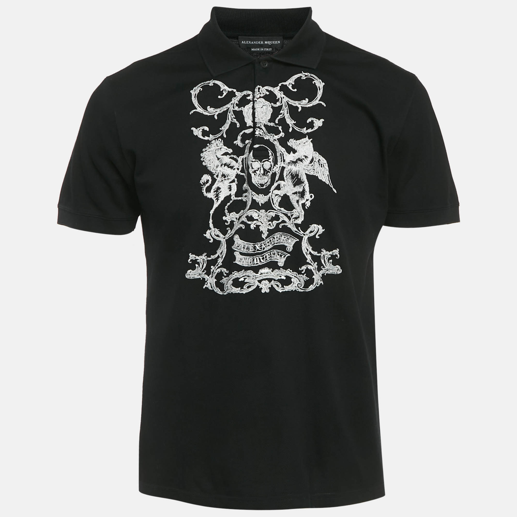 

Alexander McQueen Black Cotton Pique Embroidered Polo T-Shirt L