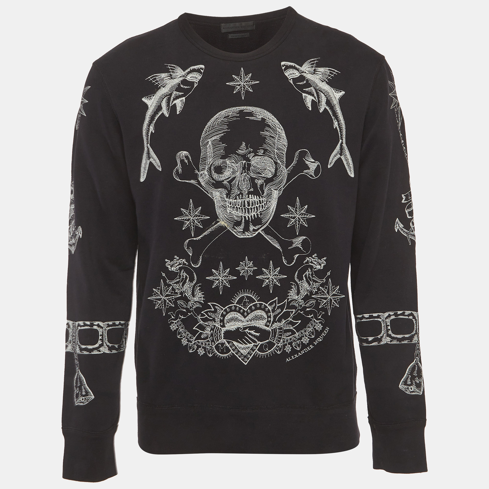

Alexander McQueen Black Embroidered Cotton Sweatshirt L