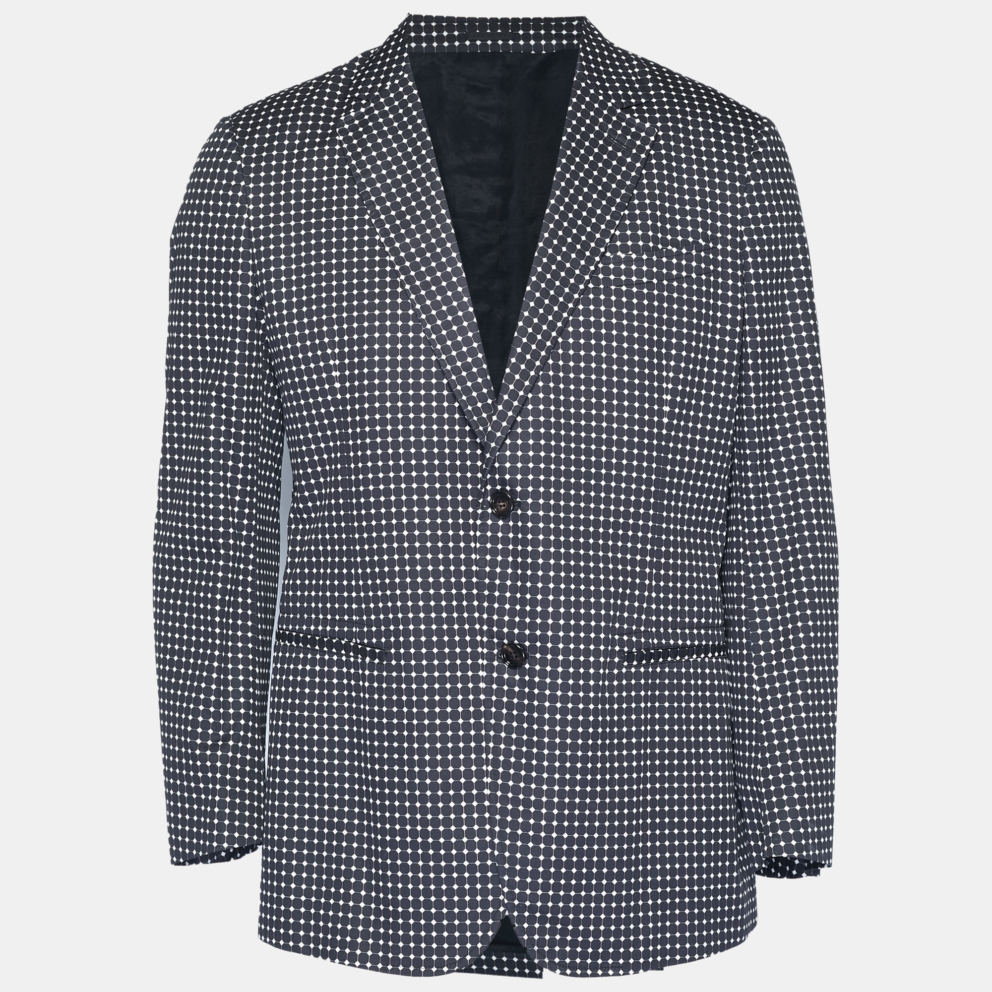 

Alexander McQueen Black Print Cotton Single Breasted Blazer XL