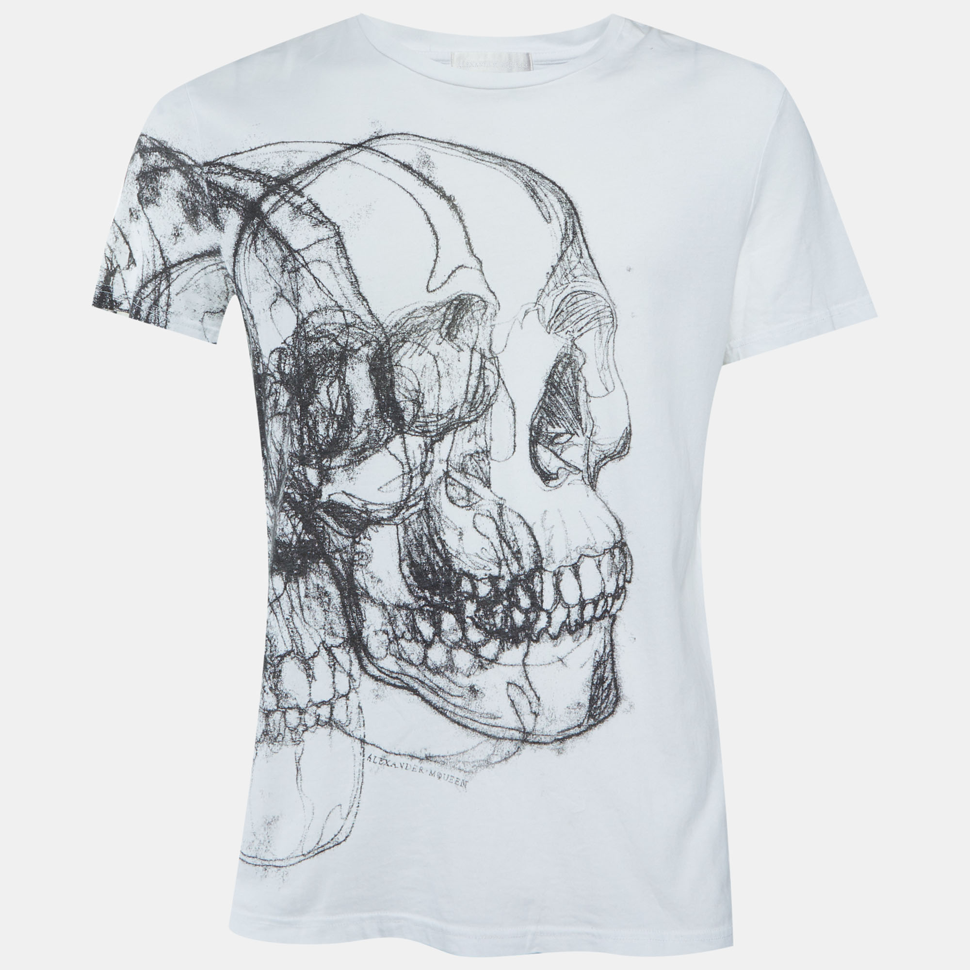 

Alexander McQueen White Scribble Skull Print Cotton Crew Neck T-Shirt M