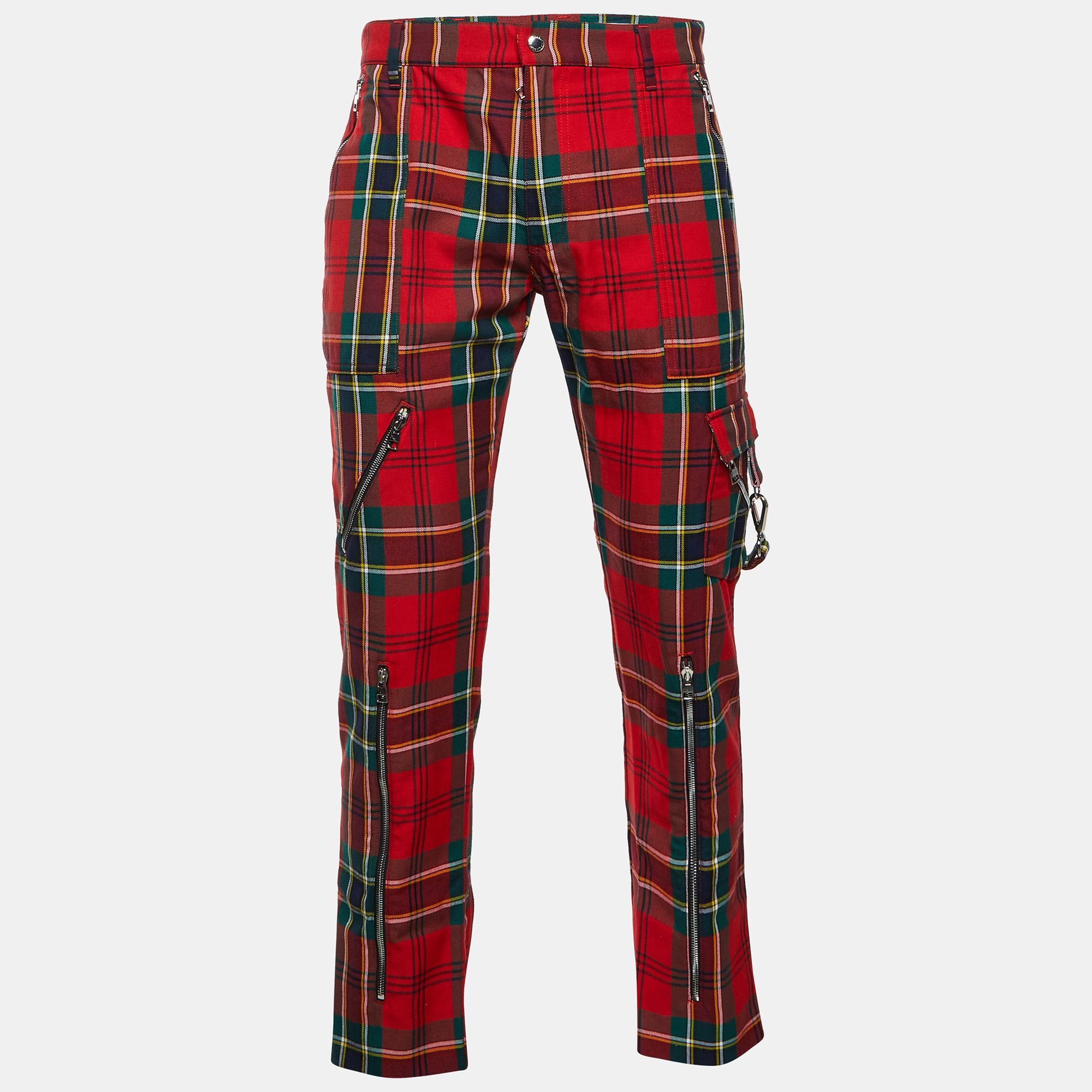 Pre-owned Alexander Mcqueen Red Plaid Synthetic Blend Trousers M