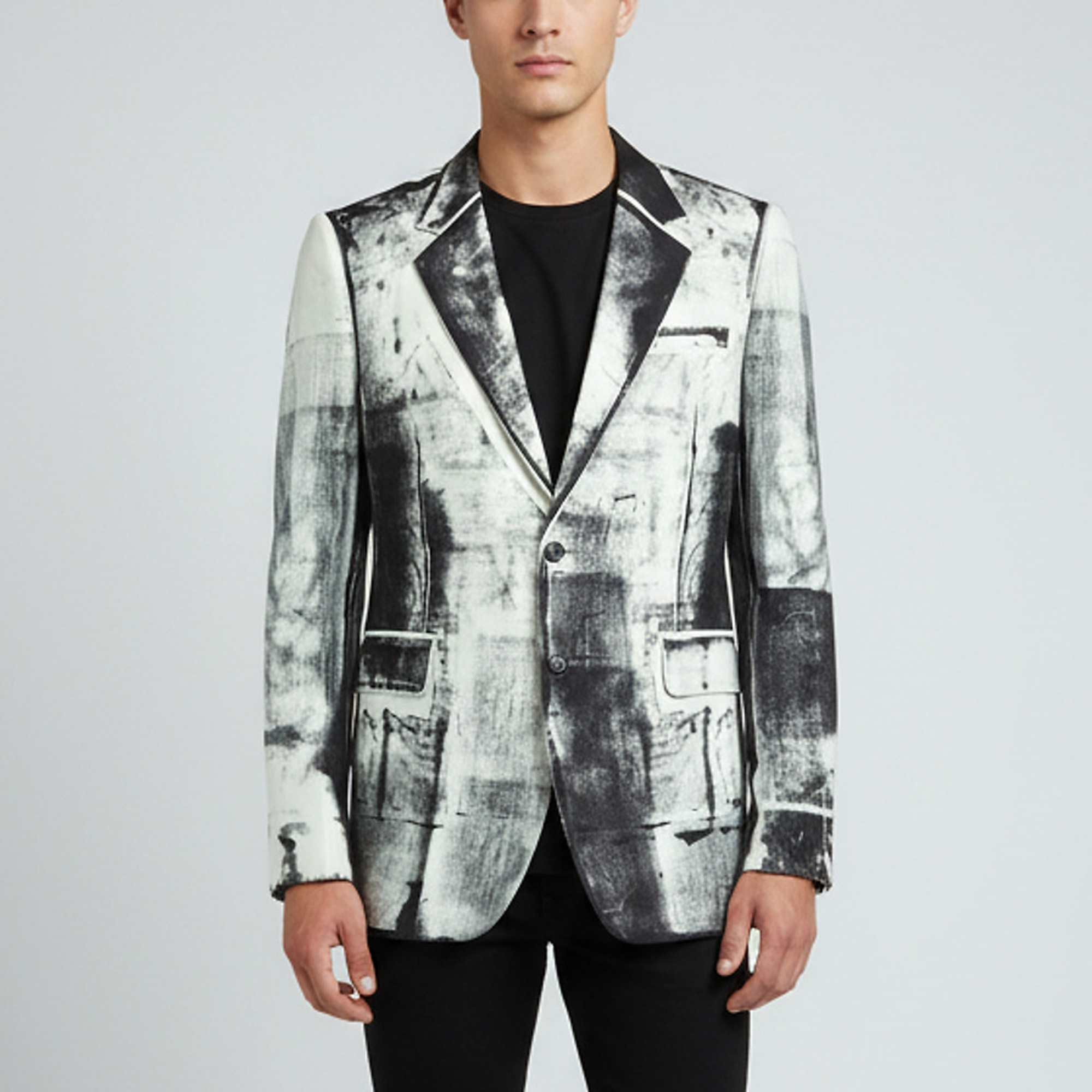 

Alexander McQueen Black/White Satin Trompe-l'oeil Single Breasted Blazer L