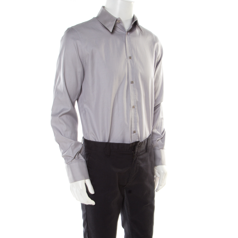 

Alexander McQueen Grey Textured Cotton Eyelet Embroidered Collar Shirt