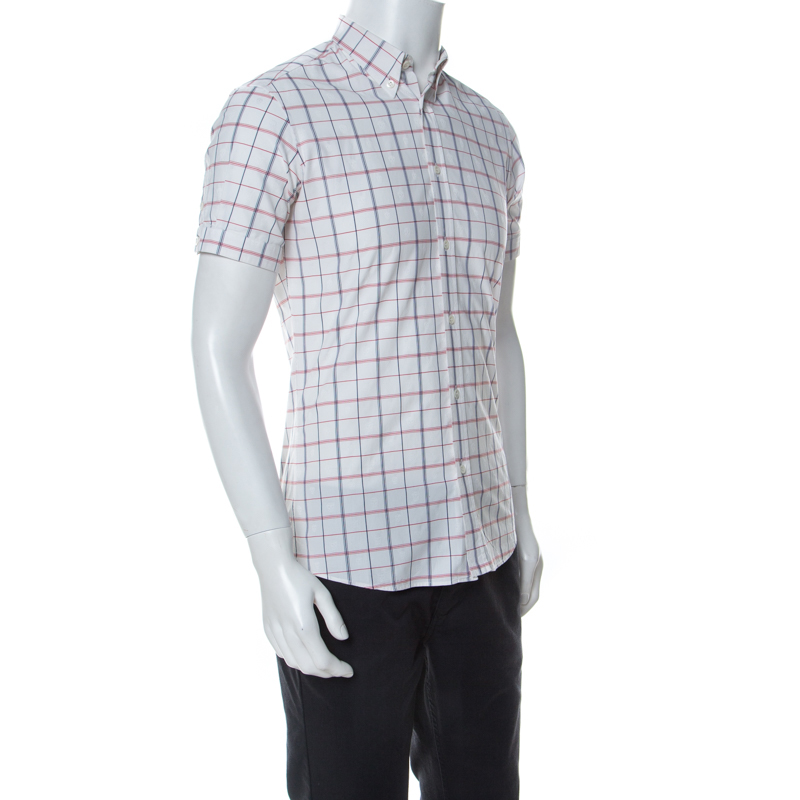 

Alexander McQueen White Checked Tonal Skull Pattern Cuff Sleeve Shirt