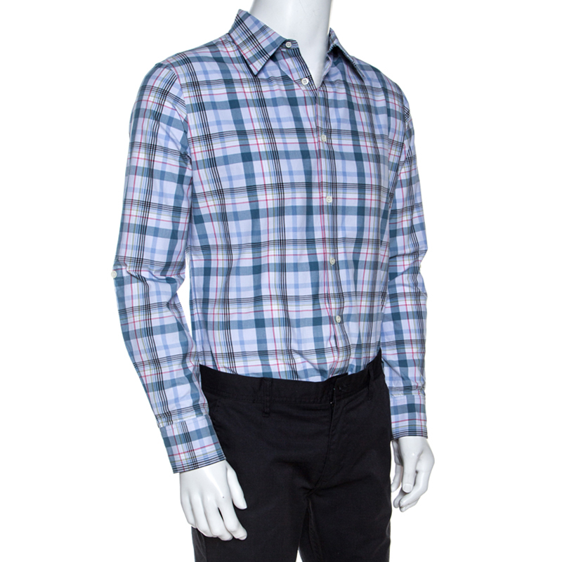 

Alexander McQueen Blue Checked Cotton Button Front Shirt