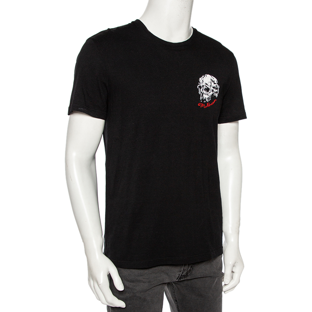 

Alexander McQueen Black Printed Cotton Embroidered Logo Detailed T-Shirt