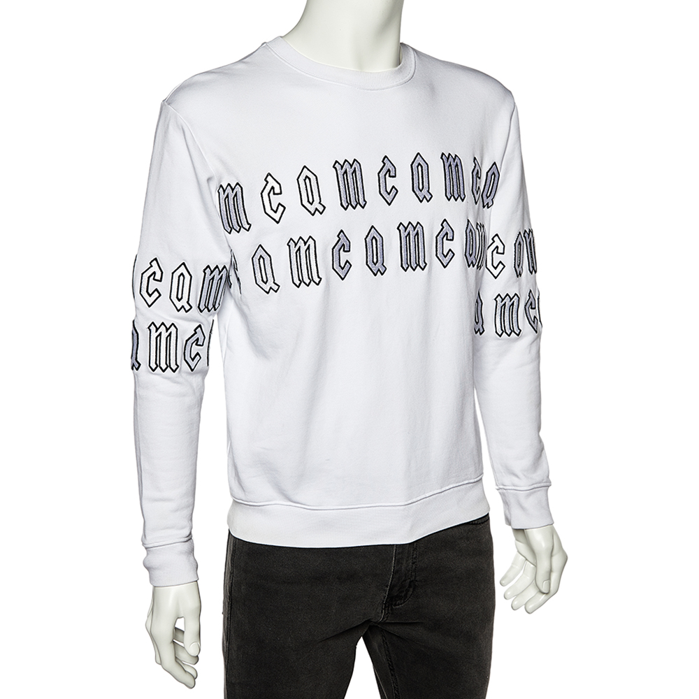 

McQ by Alexander McQueen White Repeat Logo Detail Cotton Knit Sweatshirt