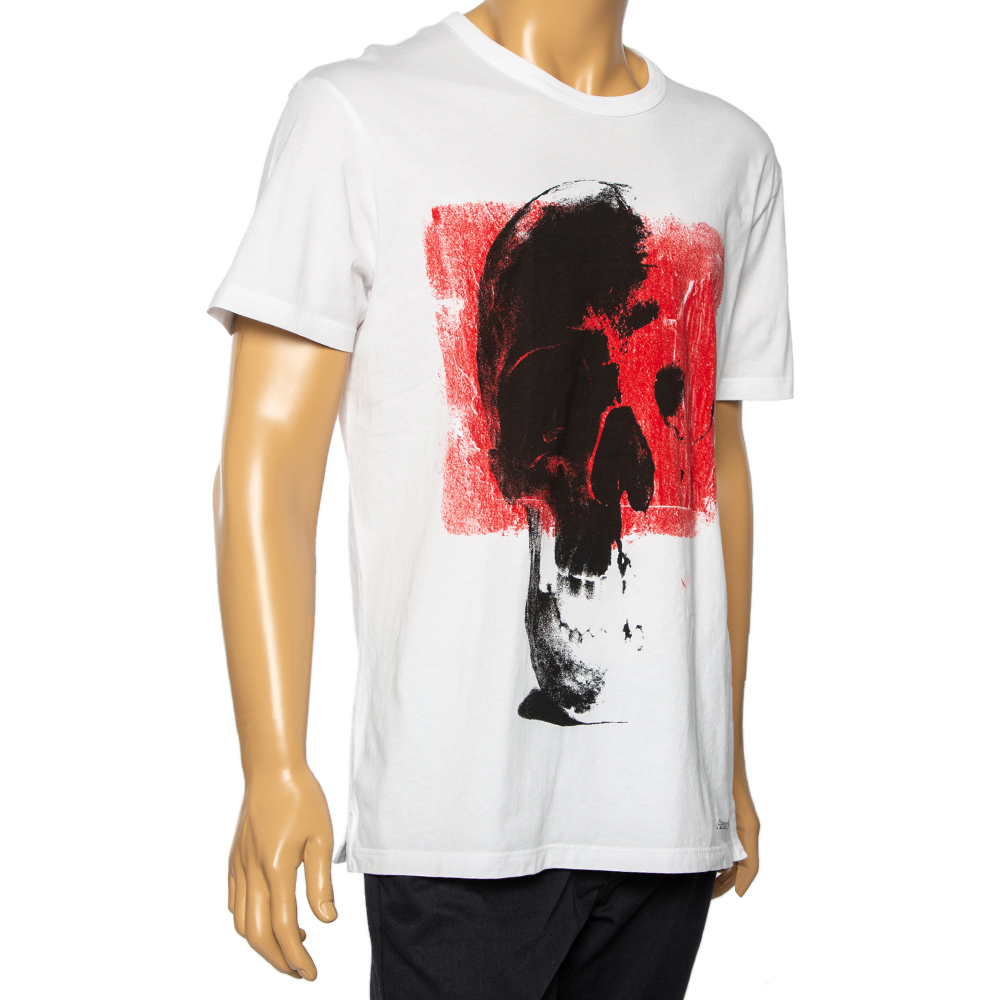 

Alexander McQueen White Printed Cotton Short Sleeve T-Shirt