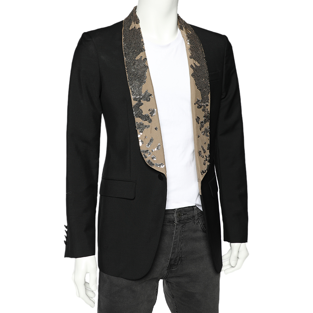 

Alexander McQueen Black Wool & Mohair Sequin Lapel Blazer