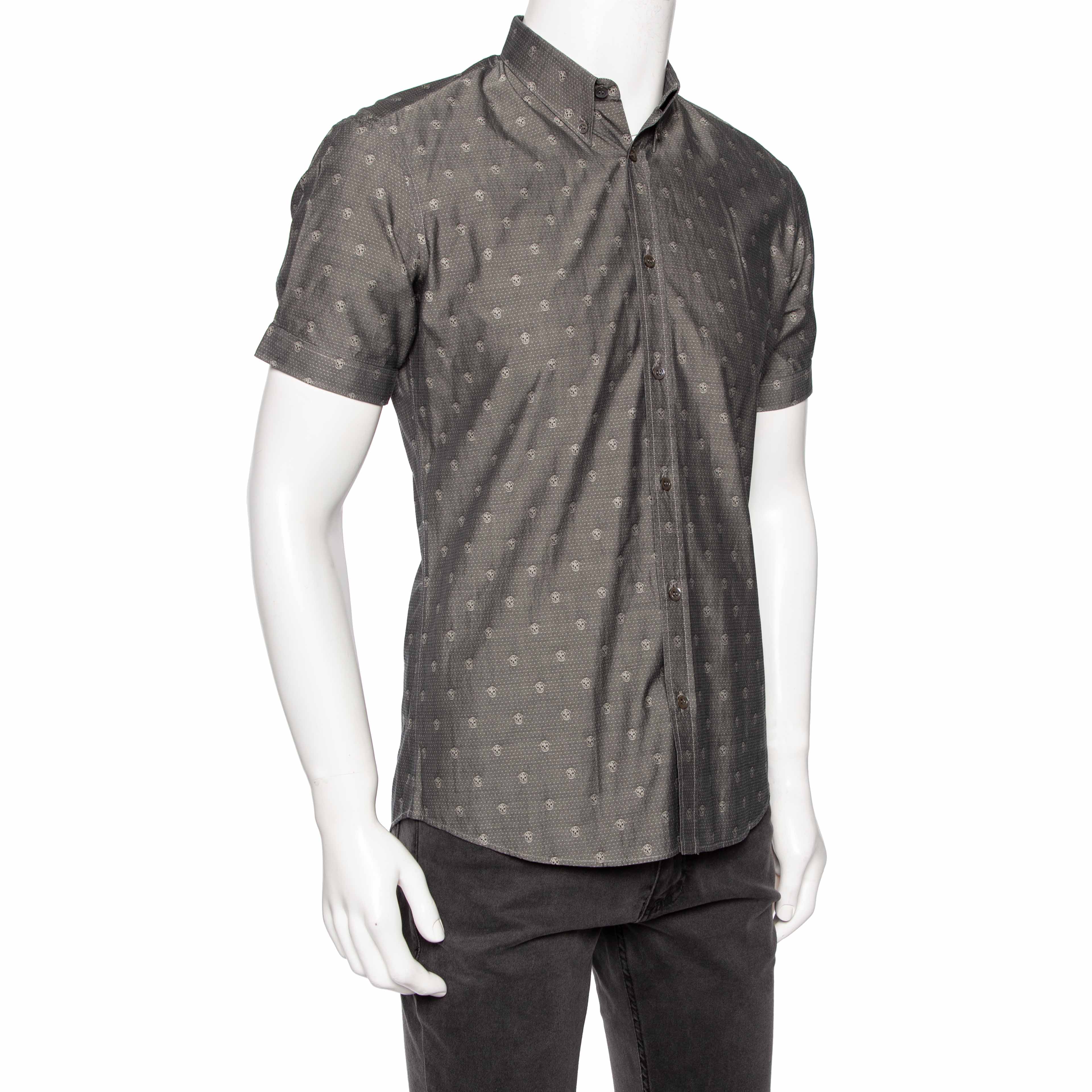 

Alexander McQueen Grey Skull Print Cotton Short Sleeve Shirt